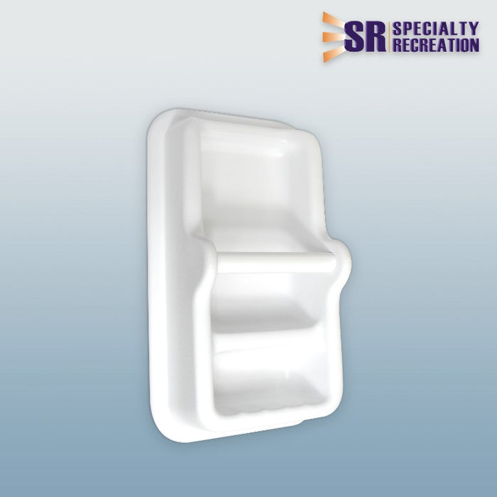 White Plastic RV Shower Caddy 33300 - Side Angle View | United RV Parts