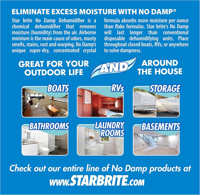 Star Brite No Damp RV Moisture Absorber Use Cases - Boats RVs Storage Infographic | United RV Parts