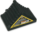 Black EPDM Rubber Trucker-Style Wheel Chock JBP-C256 - Angled View with Packaging | United RV Parts