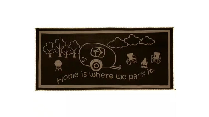 Brown Beige RV Home Mat with Camping Graphics - Top View | United RV Parts