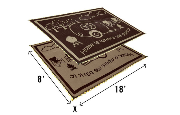 Brown Beige 8x18 RV Mat with LED Lights - Dimensional View | United RV Parts