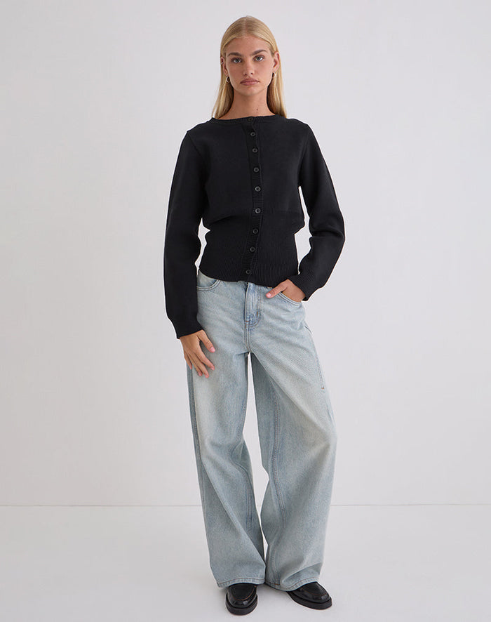 Image of Subra Long Sleeve Cardigan in Black