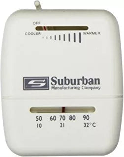 White Suburban Heat Only Wall Furnace Thermostat 161154 - Front View | United RV Parts