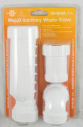 White HepvO Sanitary Waste Valve 1-1/2 Inch Package - Front View | United RV Parts
