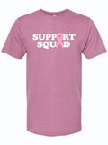 Support Squad unisex tri-blend t-shirt in a soft lavender color featuring bold white text and a pink ribbon, ideal for those looking for Texas themed gifts, perfect as souvenirs from Texas or a thoughtful Dallas souvenir to support a cause.