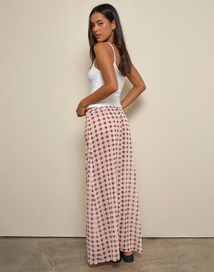 Image of Surina Maxi Skirt in Chiffon Blurred Check Peach