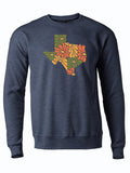 Texas Silhouette Floral Crew Neck Sweater featuring a vibrant Texas silhouette design. A perfect Texas themed gift, this cozy sweater is ideal for anyone who loves Texas Made Gifts, and makes for a great souvenir from Texas, especially as a Dallas souvenir. Embrace the Texan spirit with this stylish crew neck, perfect for chilly days!