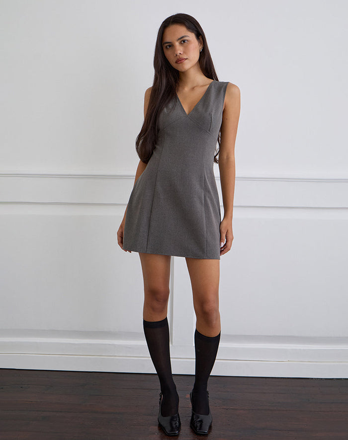 Image of Thaif Mini Dress in Tailoring Charcoal