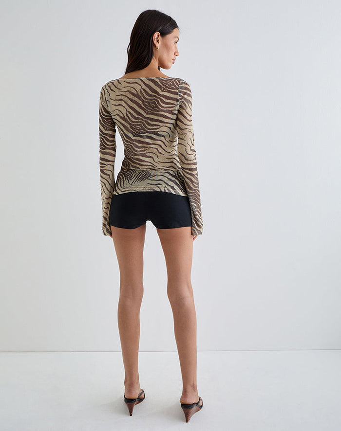 Image of Tineko Off Shoulder Long Sleeve Top in Wild Animal Neutral
