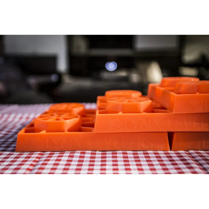 Orange Lynx Leveling Blocks Interlocking Design - Close-up Detail | United RV Parts