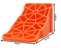 Orange Plastic Trailer Wheel Chock with Dimensions 8.1x4.5x4.25in - Angle View | United RV Parts