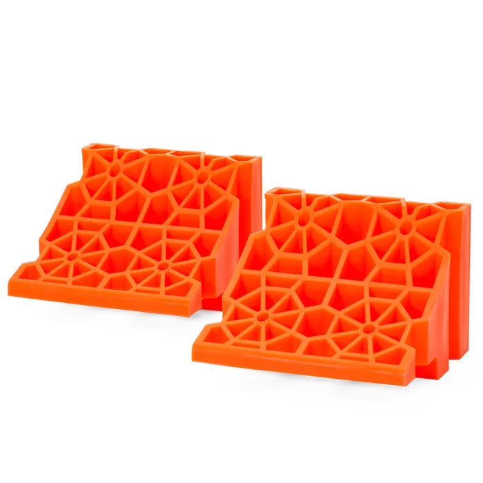 Orange Polymer RV Wheel Chocks - Angled View Showing Honeycomb Pattern | United RV Parts
