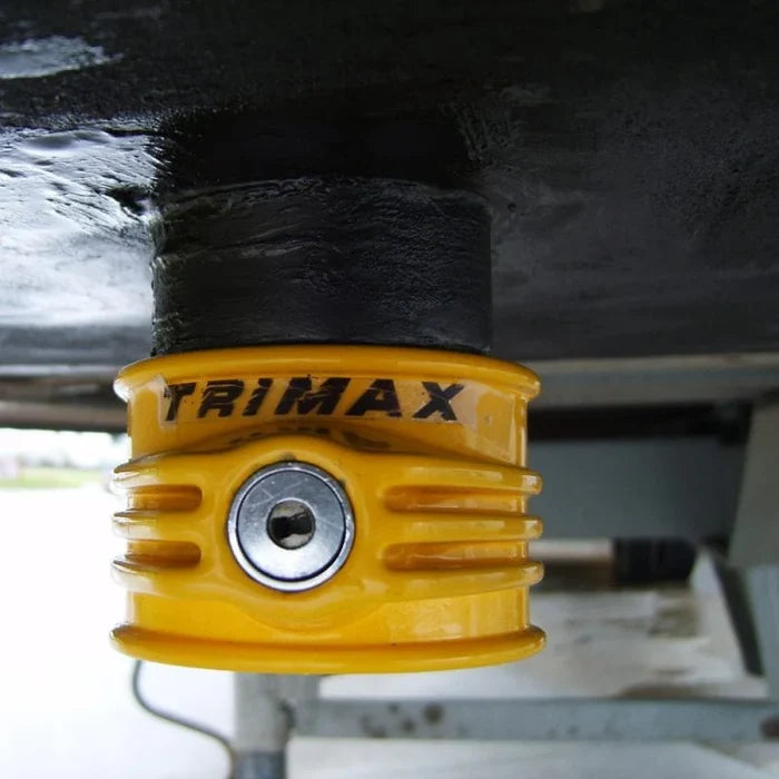 Yellow Trimax King Pin Lock Installed on 5th Wheel Trailer | United RV Parts