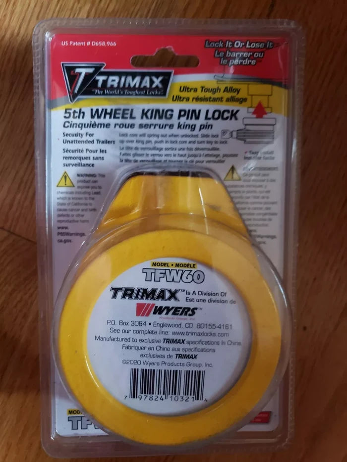 Trimax TFW60 King Pin Lock Package Back Label Detail | United RV Parts