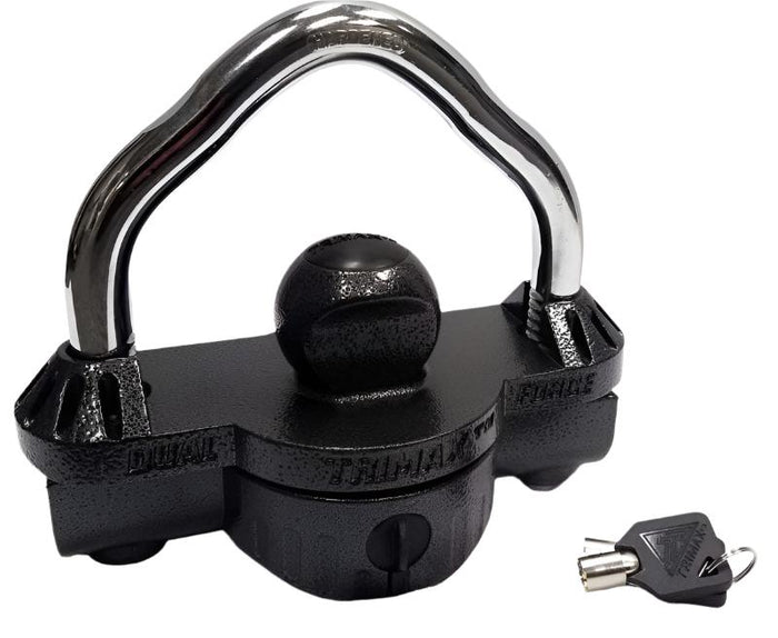 Black Trimax UMAX50 Coupler Lock Unlocked with Keys - Detail View | United RV Parts