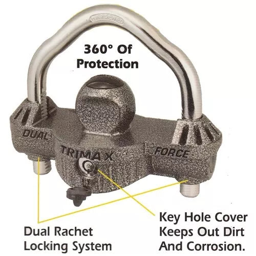Trimax Coupler Lock Features Diagram - 360 Degree Protection Detail | United RV Parts