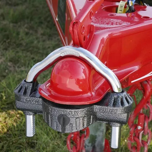 Red Trailer Hitch with Trimax Security Lock Installed - Application View | United RV Parts