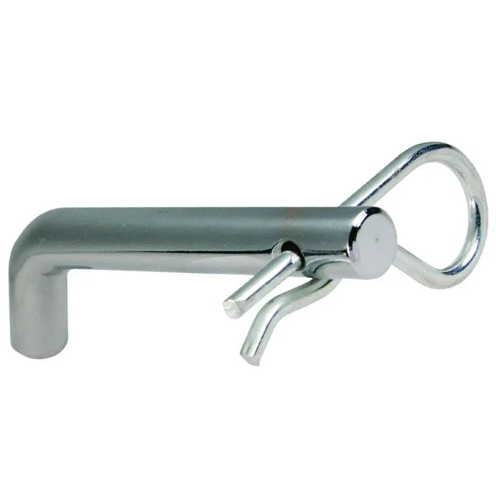 Trimax SP125 Chrome Hitch Receiver Pin with Clip Assembled - Angled View | United RV Parts