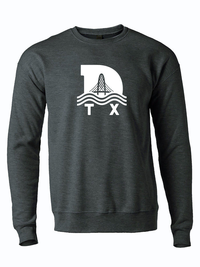 Trinity D TX Crew Neck Sweater featuring a stylish design with a Texas motif, perfect as a Texas themed gift, and a great addition to Texas Made Gifts, ideal as a souvenir from Texas, a unique Dallas souvenir, or a thoughtful Texan gift.