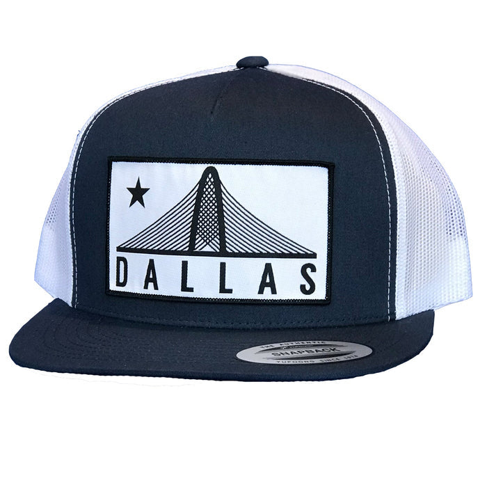 Trinity Dallas Patched Flat Bill Hat featuring a gray and white color scheme, perfect for showing Texas pride. Ideal as a Texas themed gift, this is a great souvenir from Texas and a unique addition to any Texan gifts collection.