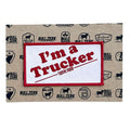 Truck Yard Trucker Patch featuring the phrase 'I'm a Trucker' in bold red letters, perfect for customizing your denim jackets. A great Texas themed gift, it embodies the spirit of Texan gifts and makes for an ideal souvenir from Texas.