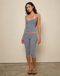 Image of Tuka Capri Trousers in Seersucker Gingham Navy