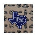 Tx Silhouette Blue Patch featuring a Texas shape on a brown background, ideal for customizing jackets or bags. This high-quality embroidered patch makes a perfect Texas themed gift, a unique Texas Made Gift, and a great souvenir from Texas. Perfect for anyone looking for Dallas souvenirs or Texan gifts.