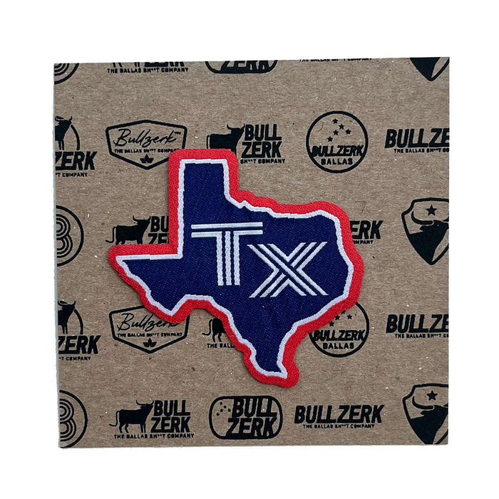 Tx Silhouette Red Patch featuring a Texas outline with bold colors, perfect as a Texas themed gift. Ideal for showing off your Texan pride, this high-quality embroidered patch is great for enhancing jean jackets and other items. A must-have souvenir from Texas, this Dallas souvenir reflects local culture and makes for unique Texas Made Gifts.
