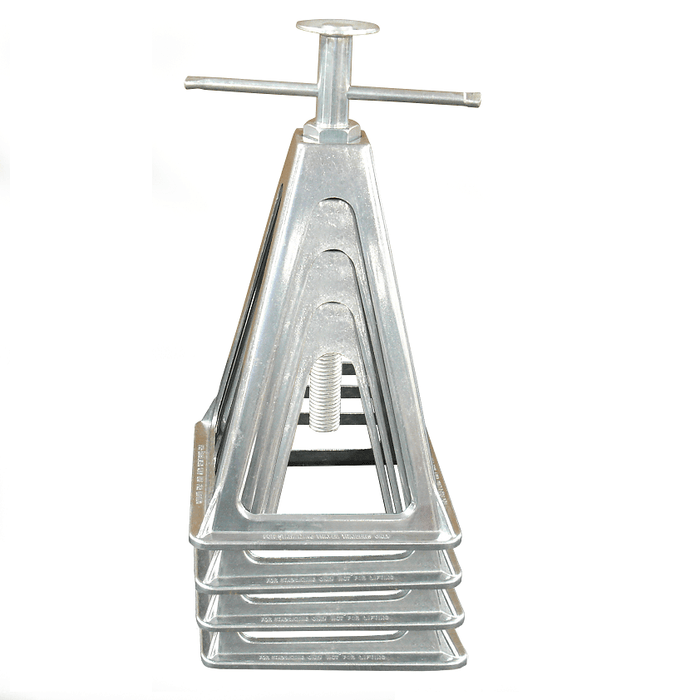 Silver Aluminum Trailer Stabilizer Stacker Jacks Nested Stack - Front View | United RV Parts