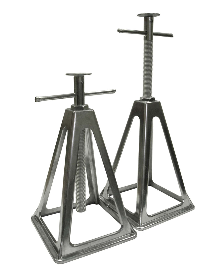 Silver Aluminum RV Stacker Jacks Pair Extended Height - Side Angle | United RV Parts
