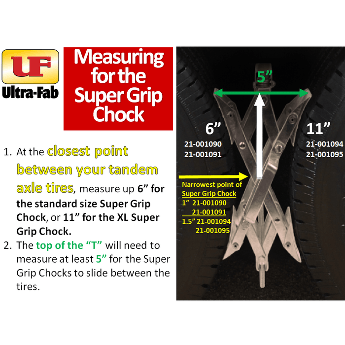 Ultra-Fab Super Grip Chock Tandem Axle Tire Sizing Guide - Measurement Detail | United RV Parts