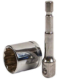 Chrome Zinc-Plated Steel Scissor Jack Speed Socket with Drill Adapter - Components Separated | United RV Parts