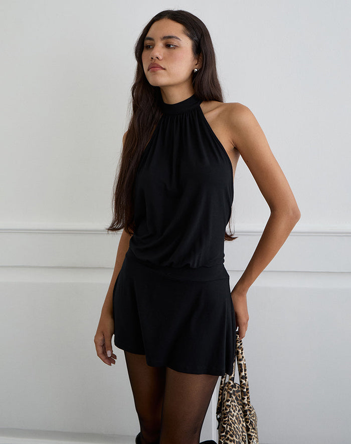 Image of Vaklina Mini Dress in Rayon Jersey Black