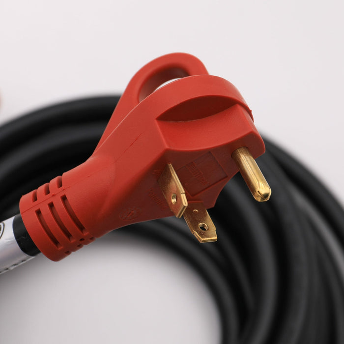 Valterra 30 Amp RV Extension Cord Red Finger-Grip Male Plug Close-Up Detail | United RV Parts