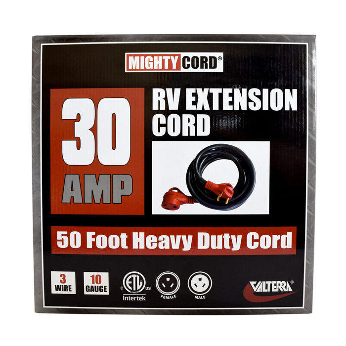 Valterra Mighty Cord 30 Amp RV Extension Cord A10-3050EH 50-Foot Heavy Duty Packaging Front View | United RV Parts
