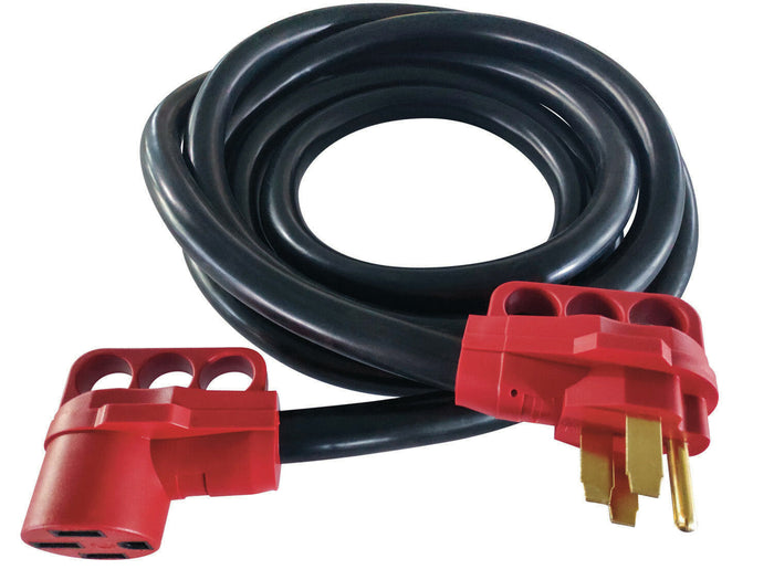 Black Valterra 50 Amp RV Extension Cord with Red Connectors - Side View | United RV Parts