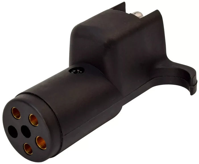 Black Valterra 6-Way to 4-Way Flat Trailer Wiring Adapter Plug A10-7264VP - Front Angle | United RV Parts