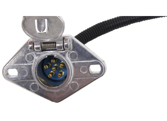 Valterra 6-Way Round Trailer Connector Socket Close-Up with Spring Latch - Detail View | United RV Parts