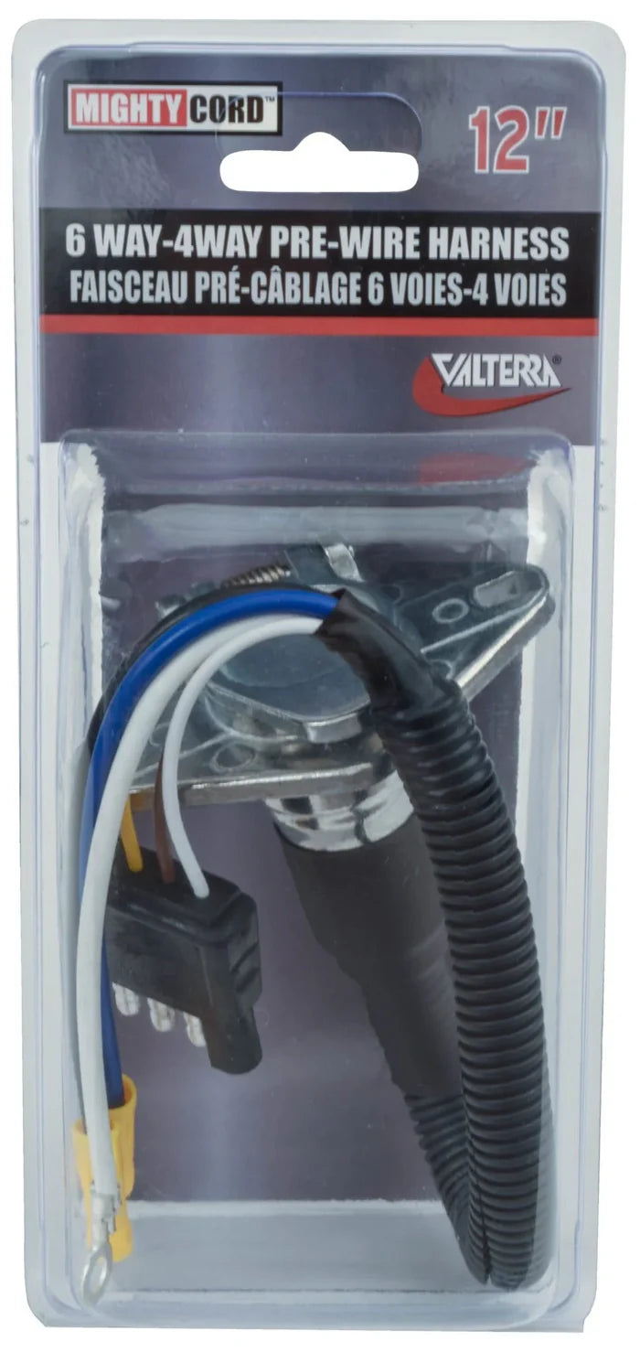 Valterra Mighty Cord 6-Way to 4-Way Pre-Wire Harness 12-Inch A10-6034VP - Retail Packaging | United RV Parts