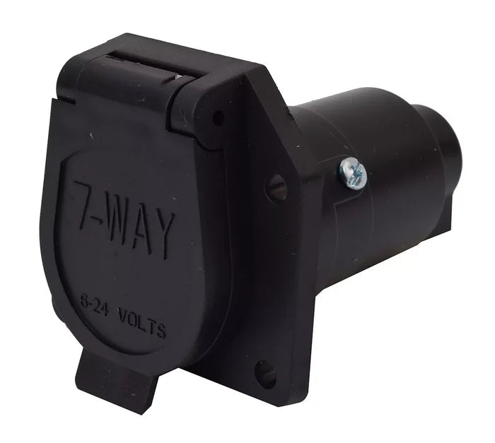 Black Plastic Valterra 7-Way Trailer Connector Vehicle End A10-7082 - Angled View | United RV Parts