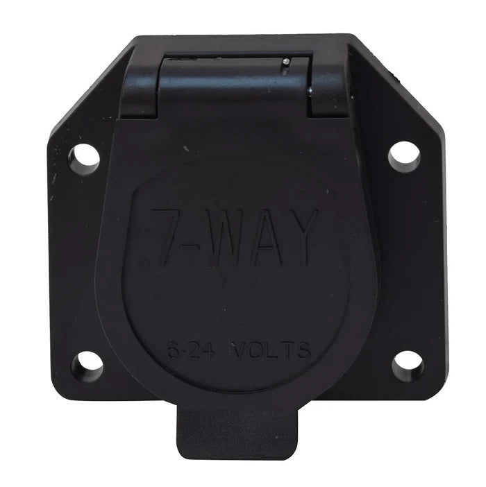 Black Valterra 7-Way Vehicle End Connector A10-7082 with Protective Cover - Front View | United RV Parts