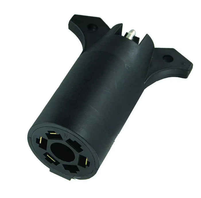 Black Plastic 7-Way to 4-Way Flat Trailer Adapter Plug - 7-Pin Socket Front View | United RV Parts