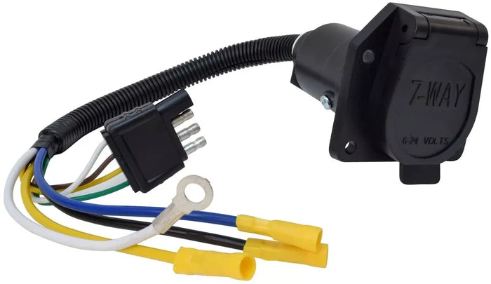 Black Valterra A10-7084VP 7-Way to 4-Way Pre-Wire Harness with color-coded wires - Angle View | United RV Parts