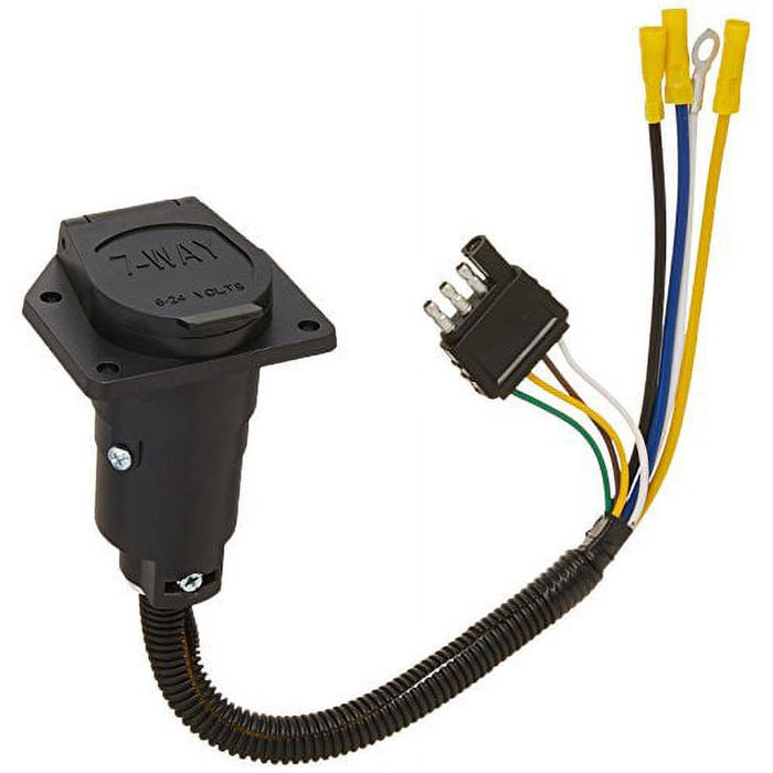 Valterra 7-Way to 4-Way Trailer Wiring Harness 12-inch with 7-way socket and 4-way connector - Side View | United RV Parts