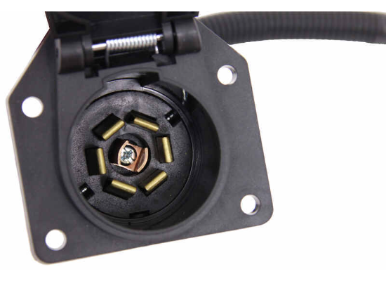 Valterra 7-Way Round Trailer Connector Socket with brass pins - Close-Up Detail | United RV Parts