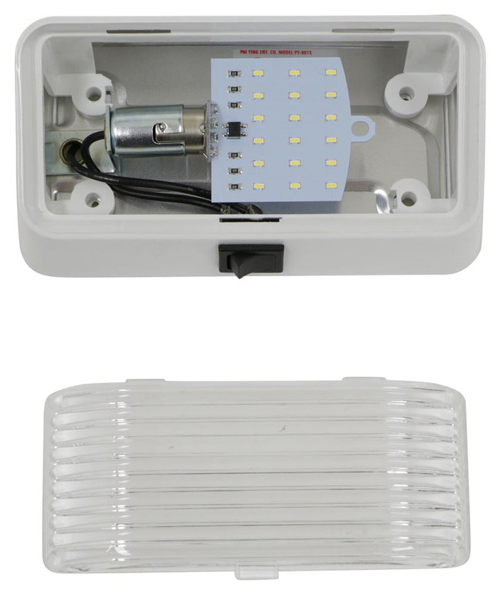 Valterra DG52723VP RV LED Porch Light - Exploded View Showing Housing and Clear Ribbed Lens | United RV Parts