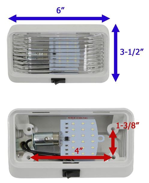 Valterra DG52723VP LED Porch Light Dimensions - 6x3.5 Inch Exterior, 4x1.375 Inch Interior | United RV Parts
