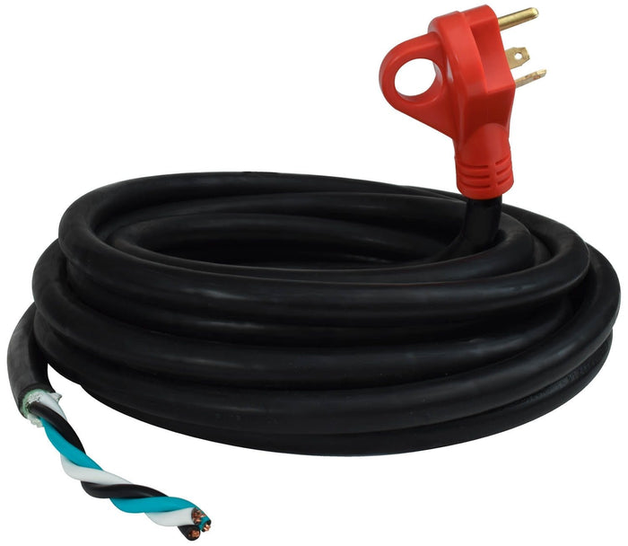 Black Valterra 30 Amp RV Power Cord with Red Plug - Coiled View | United RV Parts