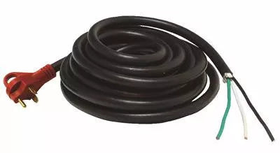 Black 30 Amp RV Power Cord with Bare Wire Ends - Side Angle | United RV Parts
