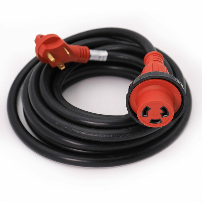 Valterra 30 Amp RV Detachable Power Cord A10-3025ED Coiled 25-Foot Black Cable - 3/4 Angle View | United RV Parts
